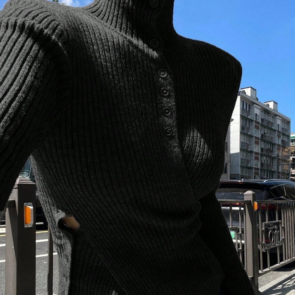 Black Women's High Neck Criss-Cross Hem Sweater top